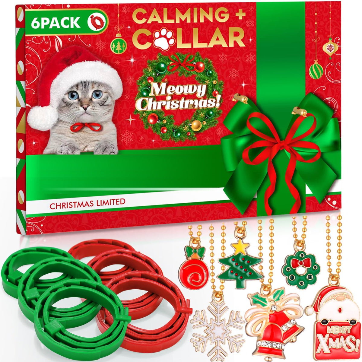 Caja regalo de Navidad con 6 collares rojos y verdes